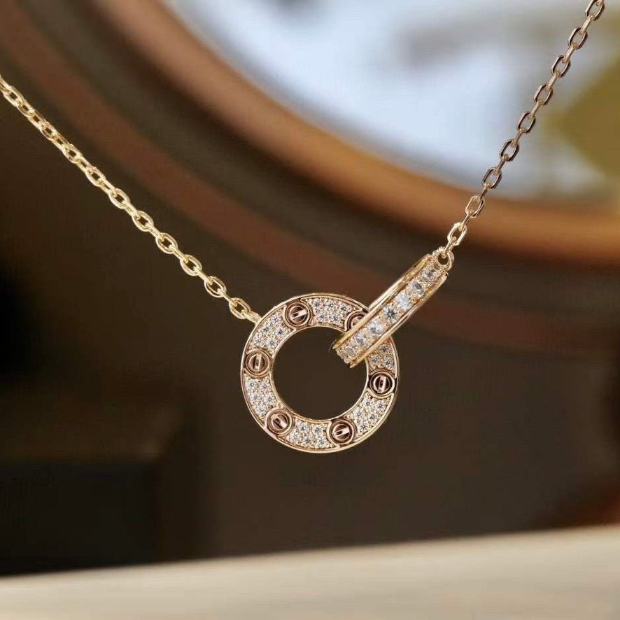 [GALE]LOVE 7.6MM NECKLACE ROSE GOLD AND SILVER  FULL DIAMOND