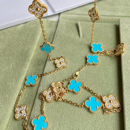 [GALE]CLOVER 20 MOTIFS TURQUOISE DIAMOND NECKLACE