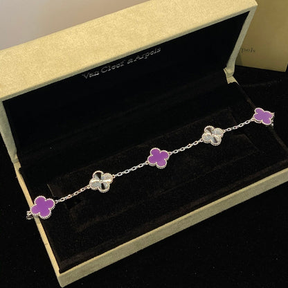[GALE]CLOVER  5 MOTIFS  PURPLE VIOLET BRACELET SILVER