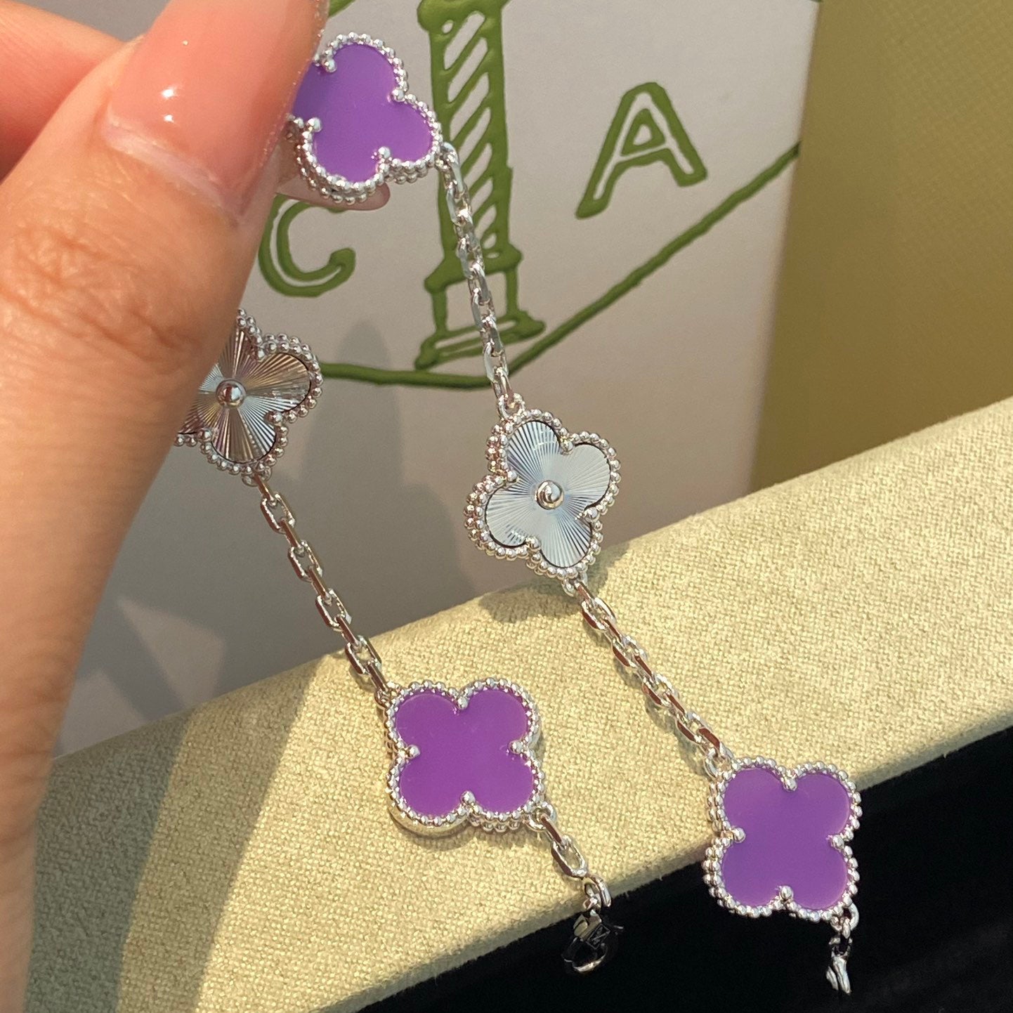 [GALE]CLOVER  5 MOTIFS  PURPLE VIOLET BRACELET SILVER