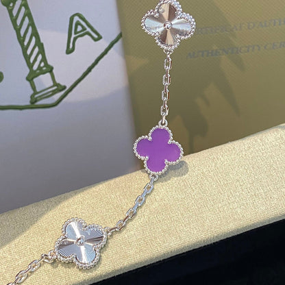 [GALE]CLOVER  5 MOTIFS  PURPLE VIOLET BRACELET SILVER