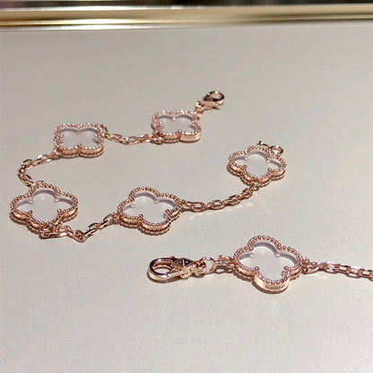 [GALE]CLOVER 5 MOTIF ROCK CRYSTAL PINK GOLD BRACELET