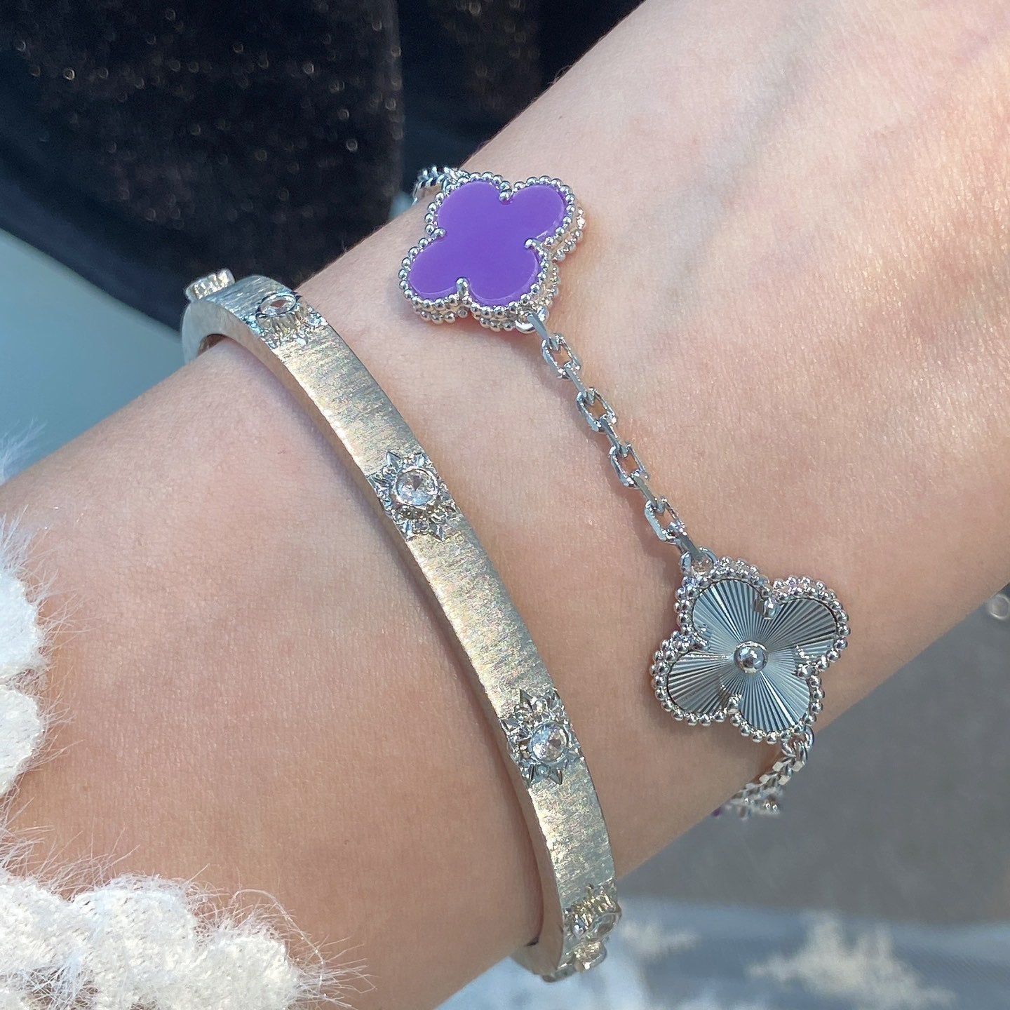 [GALE]CLOVER  5 MOTIFS  PURPLE VIOLET BRACELET SILVER