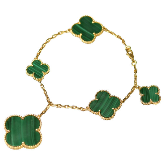 [GALE]MAGIC CLOVER MALACHITE GOLD BRACELET 5 MOTIFS