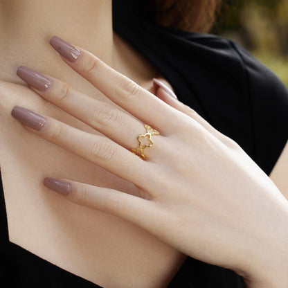 [GALE]Hollow Design Four-Leaf Clover Flower Shape Ring