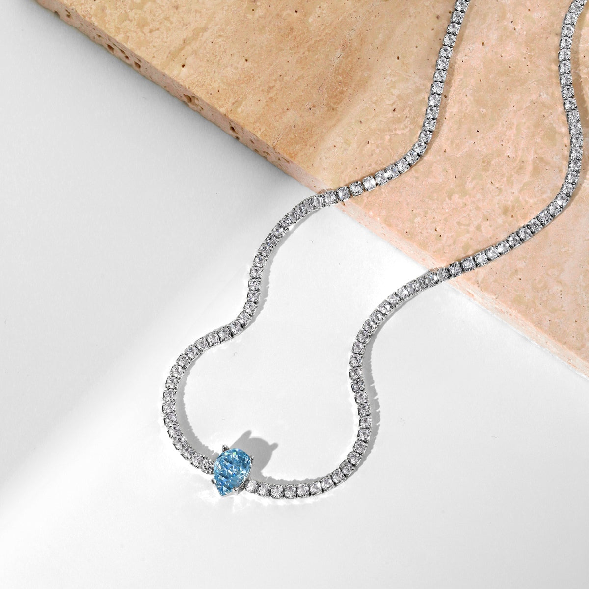 [GALE]1.0 carat Unique Pear Cut Tennis Necklace