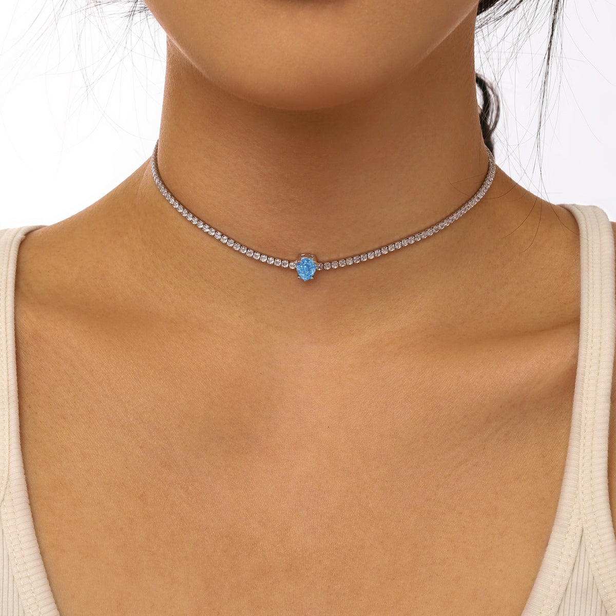 [GALE]1.0 carat Unique Pear Cut Tennis Necklace