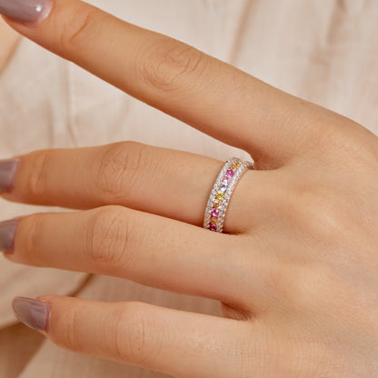 [GALE]Delicate Colorful Round Cut Daily Ring