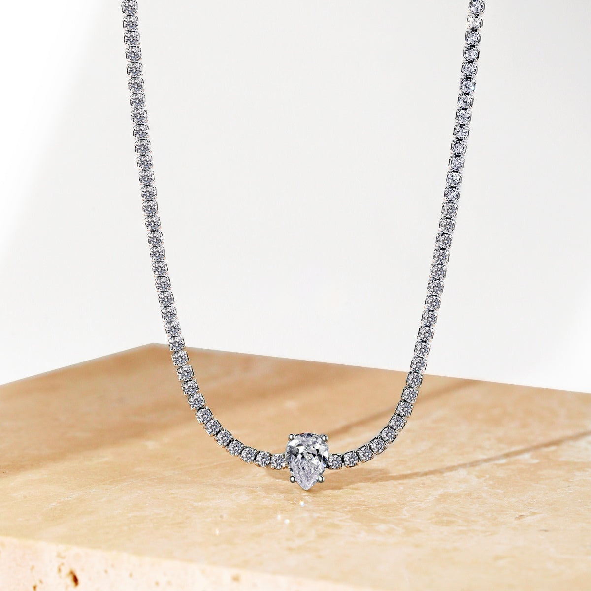 [GALE]1.0 carat Unique Pear Cut Tennis Necklace