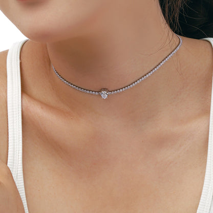[GALE]1.0 carat Unique Pear Cut Tennis Necklace
