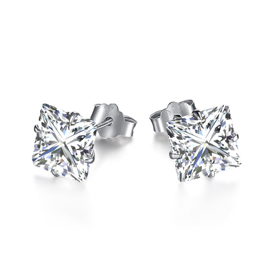 [GALE]Stylish Shiny Square Center Stone Stud Earrings