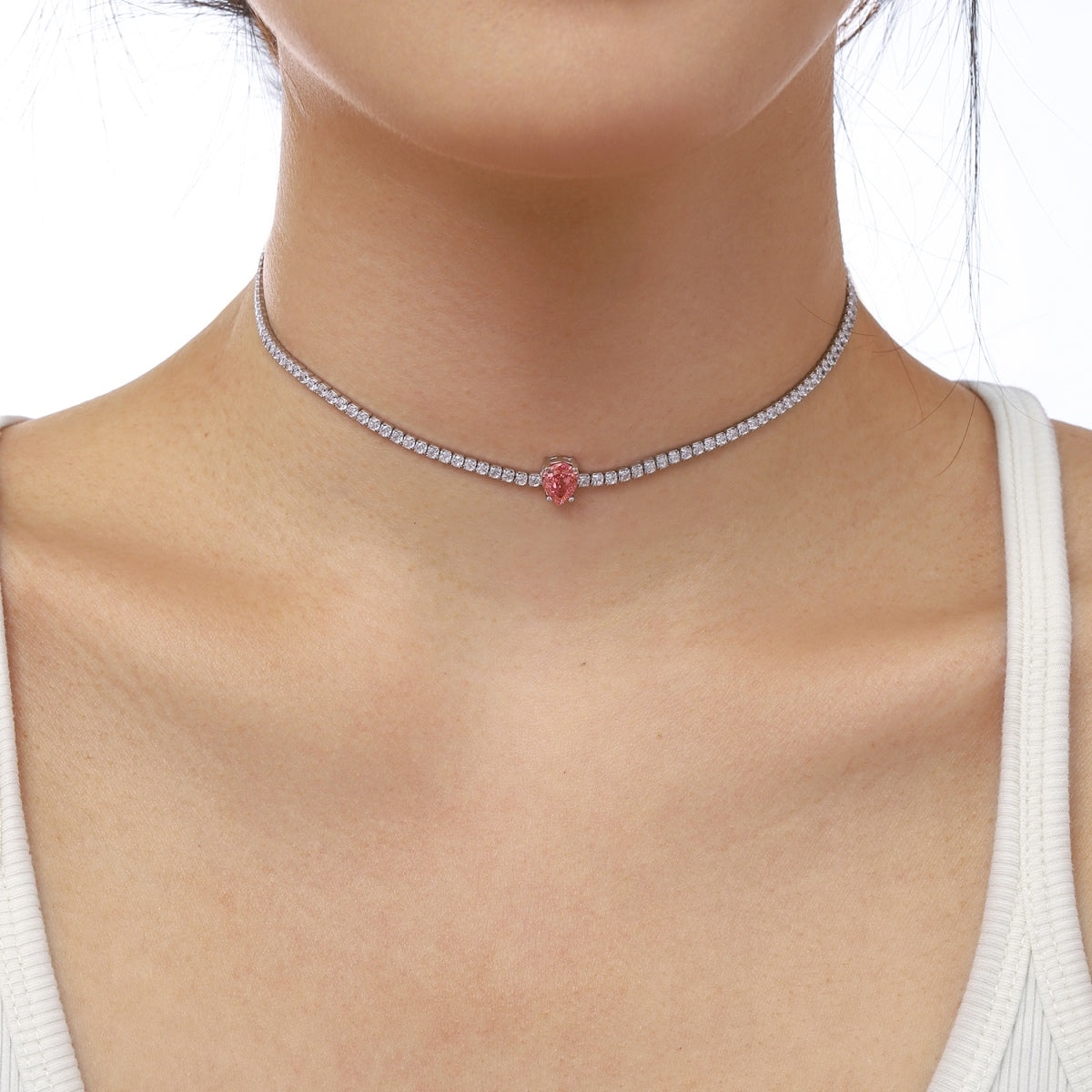 [GALE]1.0 carat Unique Pear Cut Tennis Necklace