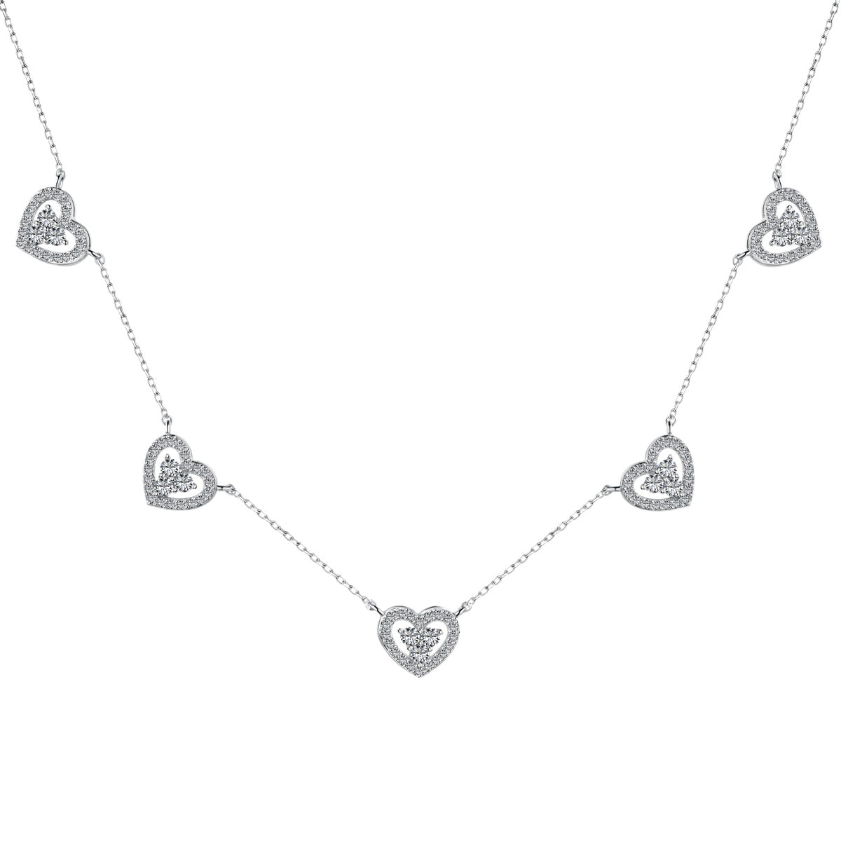 [GALE]Sparkling Five Heart Necklace