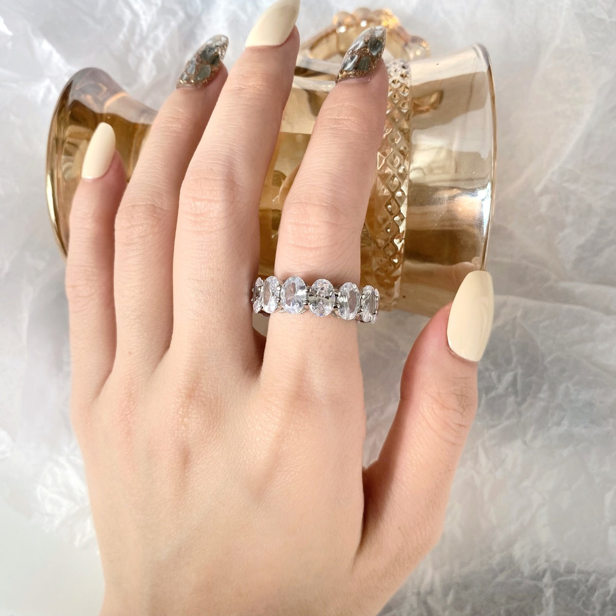 [GALE]Dainty Elongated Cushion Cut Tennis Ring