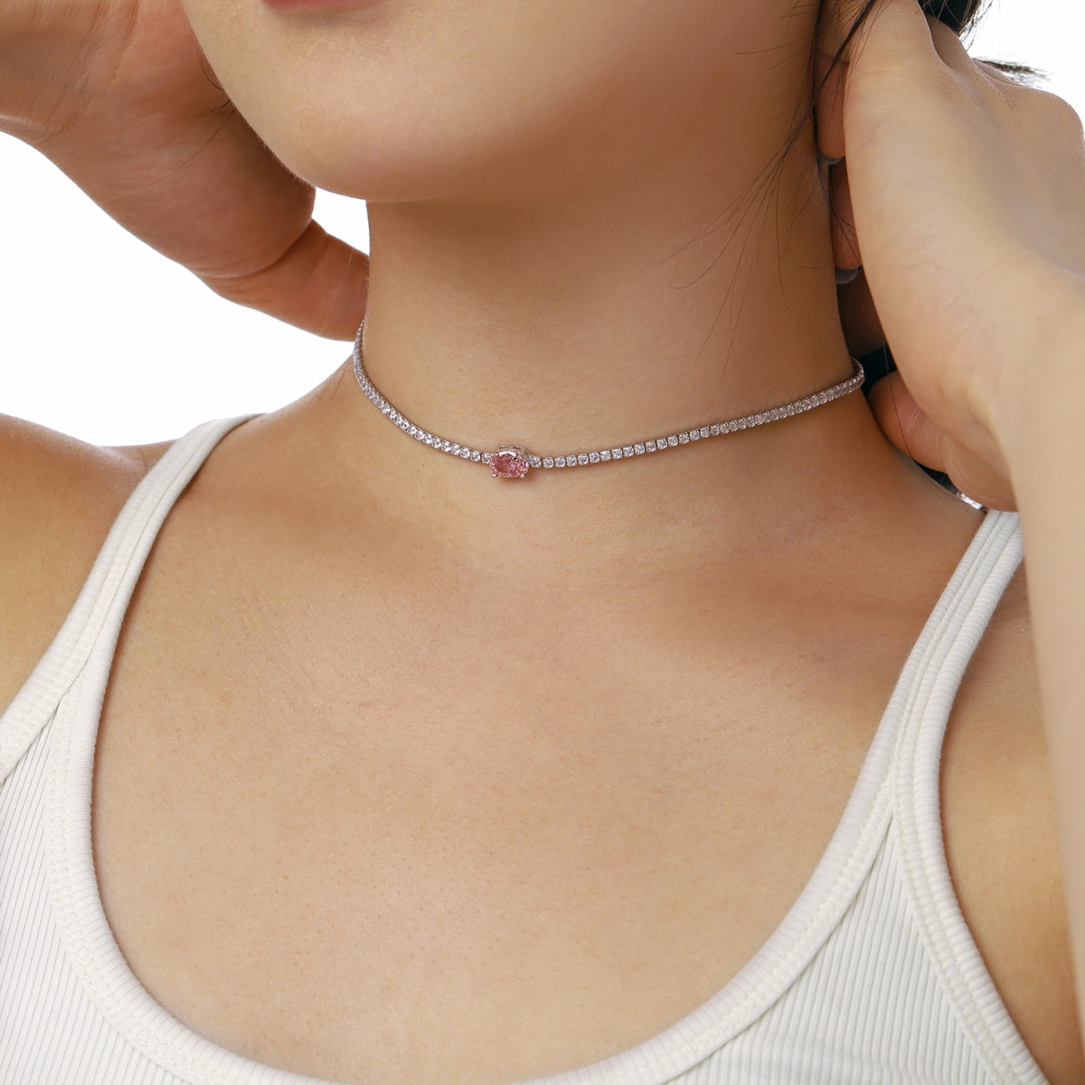 [GALE]1.0 Carat Shining Oval Cut Necklace