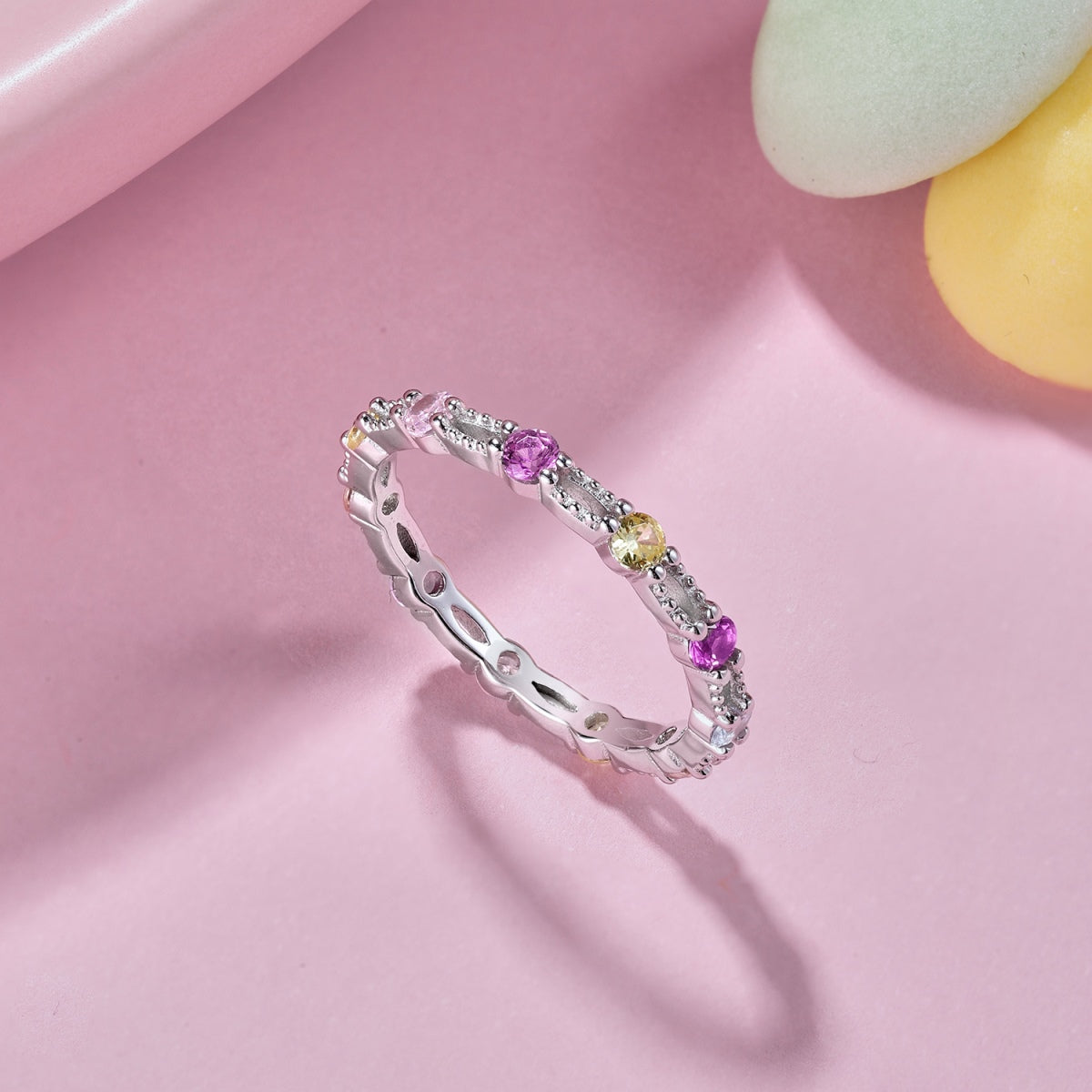 [GALE]Sparkling Colorful Round Cut Tennis Ring