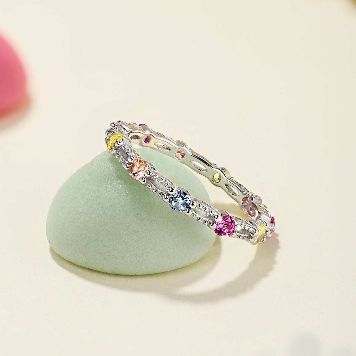 [GALE]Sparkling Colorful Round Cut Tennis Ring