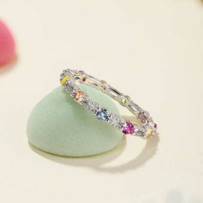 [GALE]Sparkling Colorful Round Cut Tennis Ring