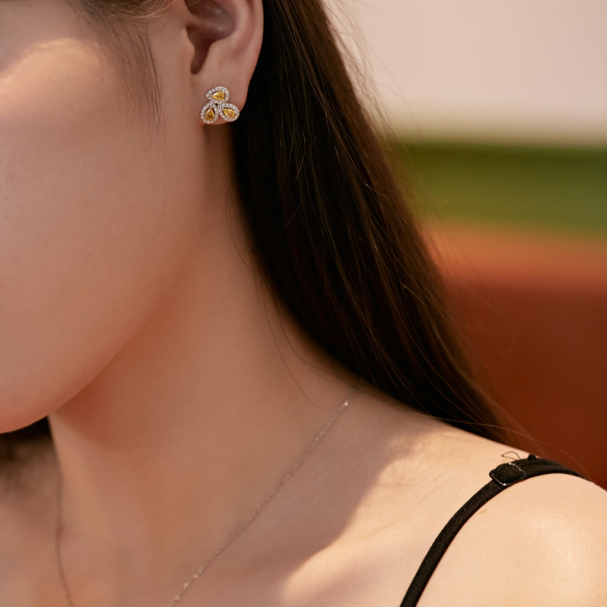 [GALE]Ornate Flower Shape Pear Cut Lover Earrings