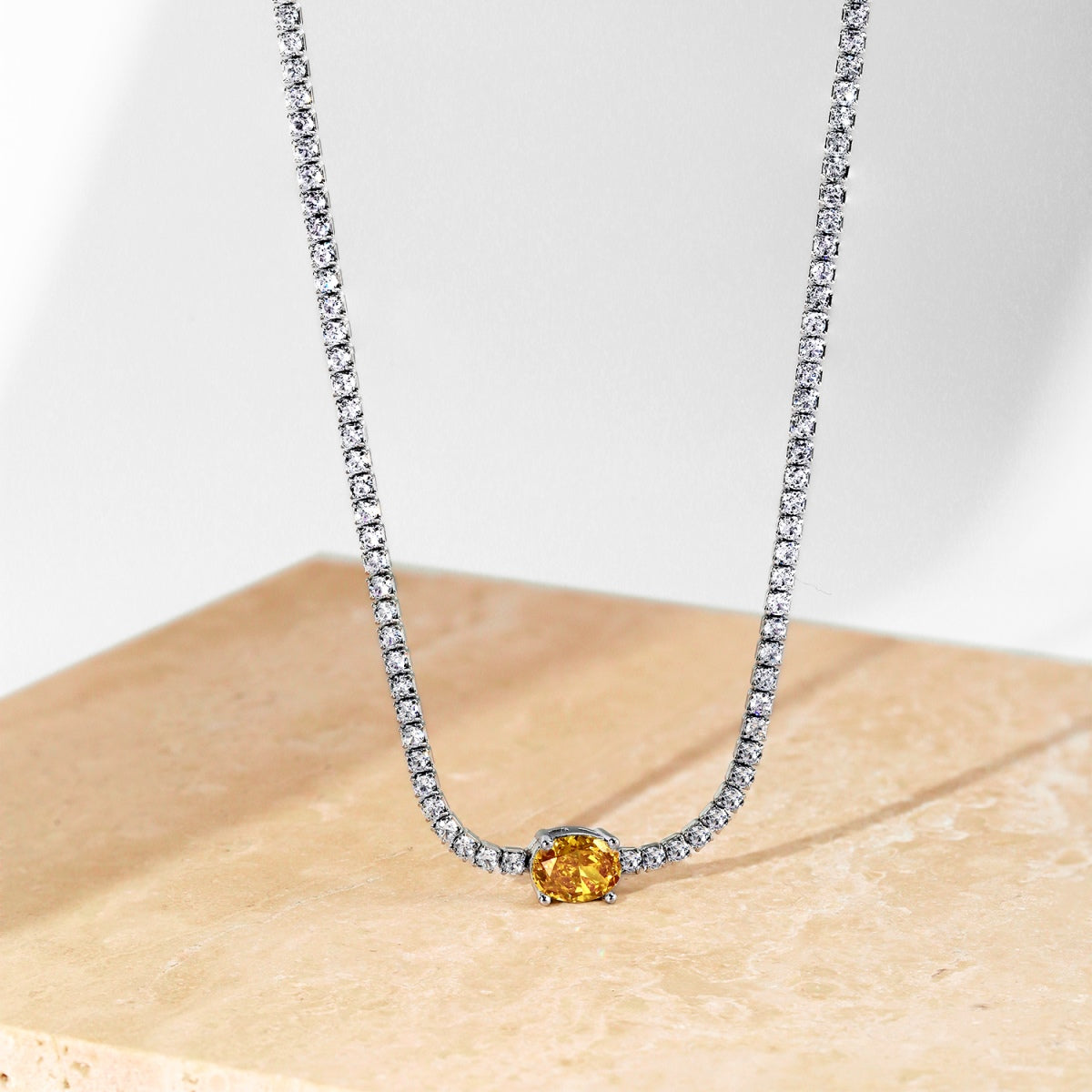 [GALE]1.0 Carat Shining Oval Cut Necklace