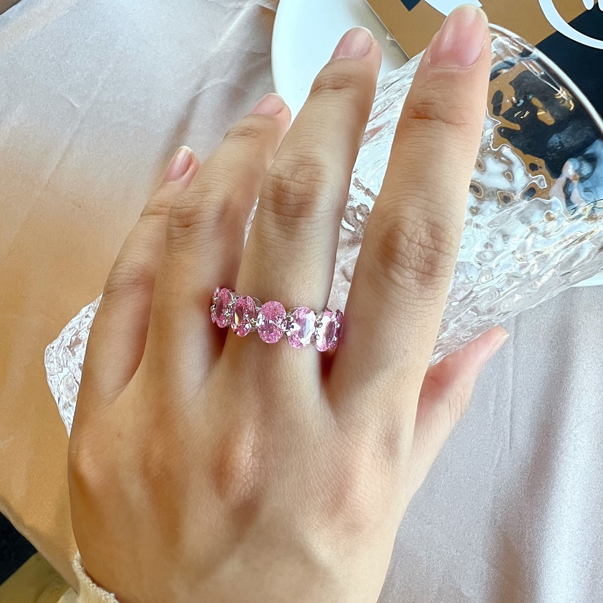 [GALE]Dainty Elongated Cushion Cut Tennis Ring