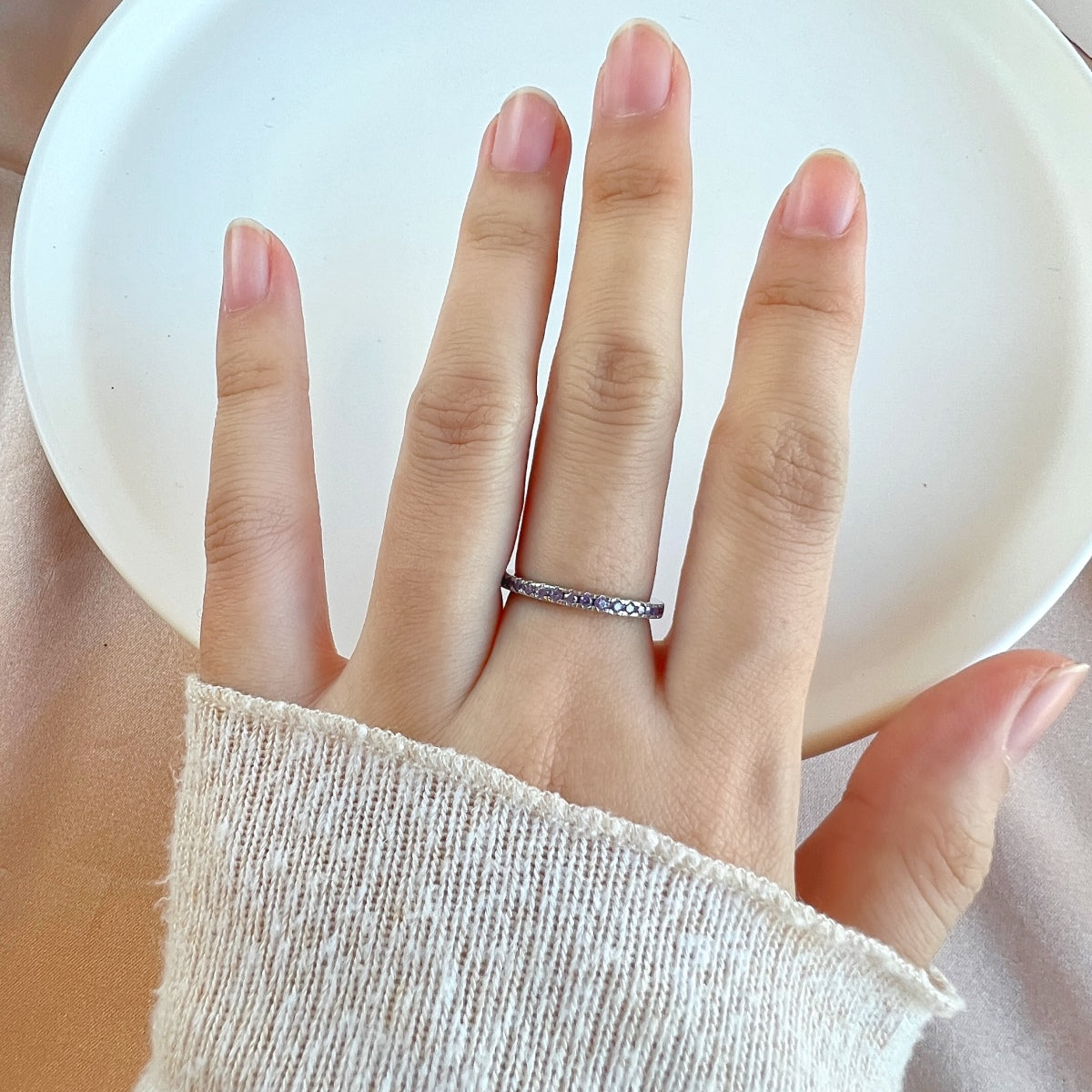 [GALE]Delicate Sparkling Round Cut Daily Ring