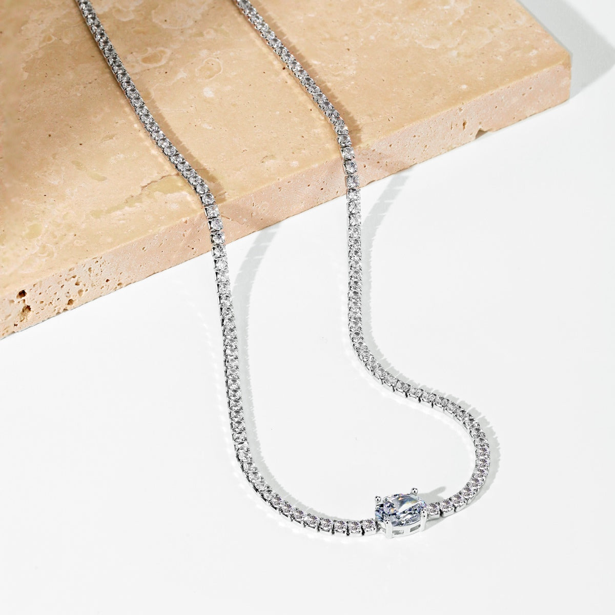 [GALE]1.0 Carat Shining Oval Cut Necklace