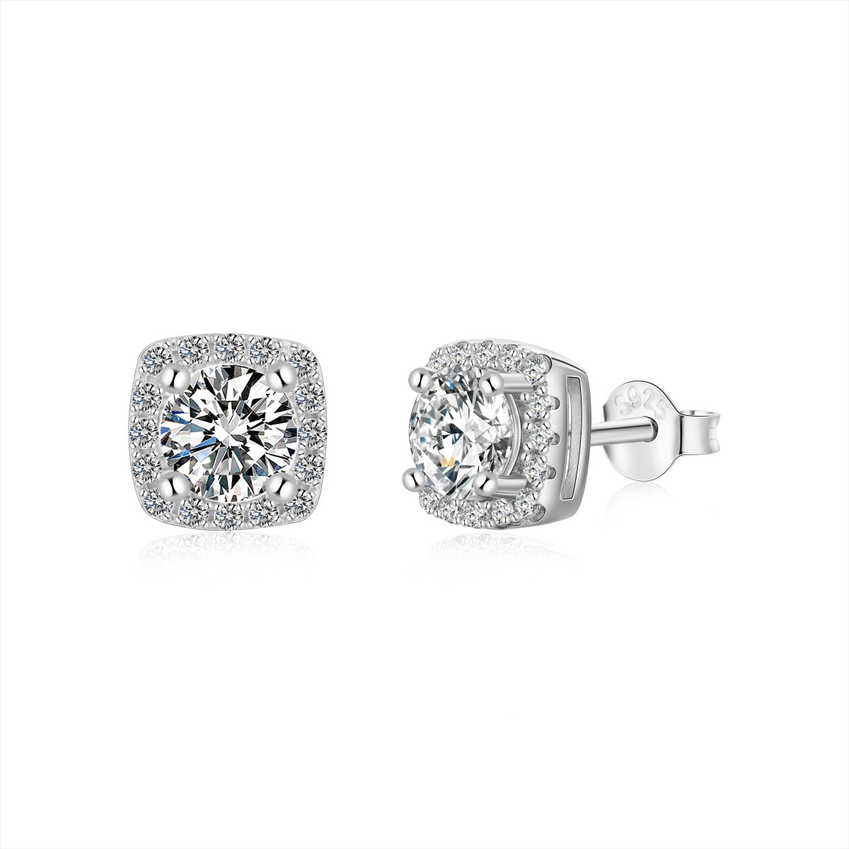 [GALE]Classic Round Center Stone Stud Earrings