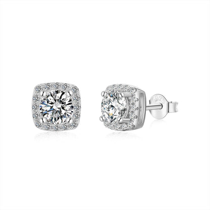 [GALE]Classic Round Center Stone Stud Earrings