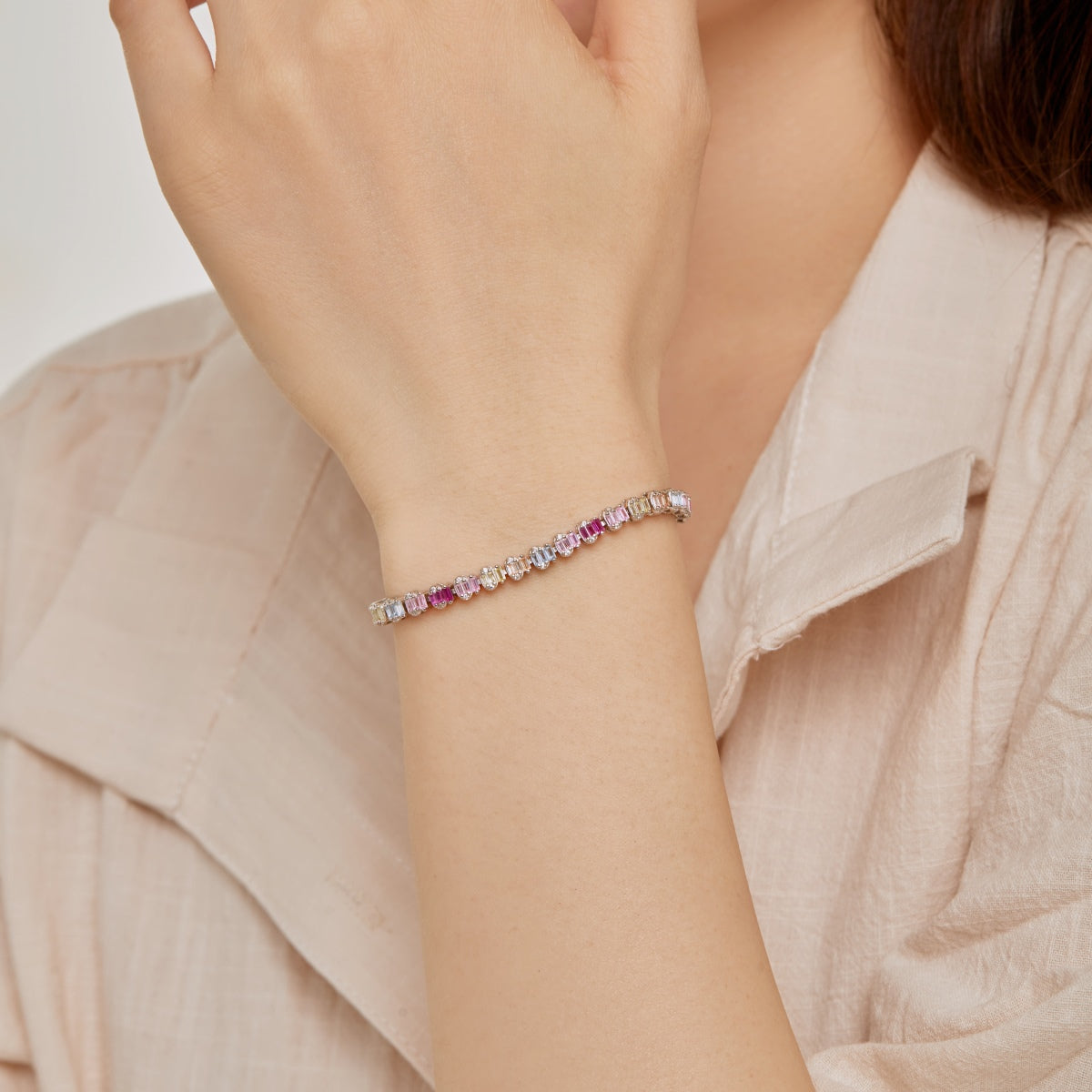 [GALE]Delicate Colorful Emerald Cut Party Bracelet