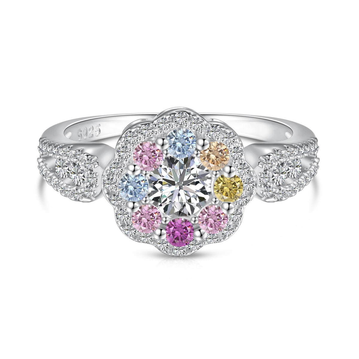[GALE]Delicate Colorful Round Cut Flower Shape Wedding Ring