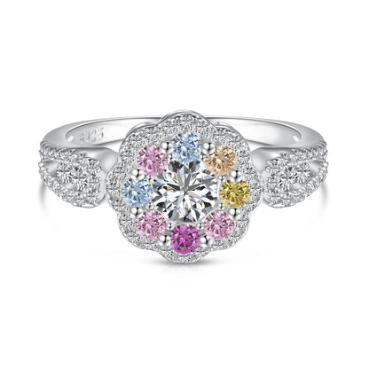 [GALE]Delicate Colorful Round Cut Flower Shape Wedding Ring