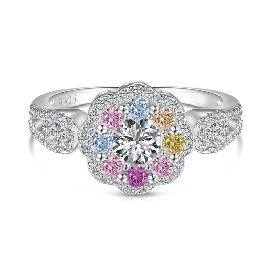[GALE]Delicate Colorful Round Cut Flower Shape Wedding Ring