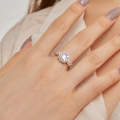 [GALE]Delicate Colorful Round Cut Flower Shape Wedding Ring