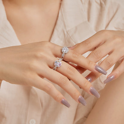 [GALE]Delicate Colorful Round Cut Flower Shape Wedding Ring