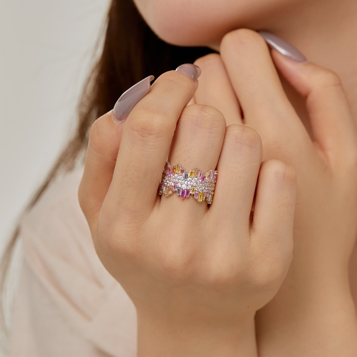 [GALE]Luxurious Colorful Radiant Cut Daily Ring