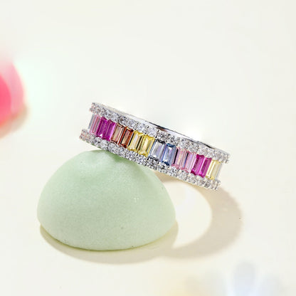 [GALE]Dainty Kaleidoscopic Emerald Cut Daily Ring