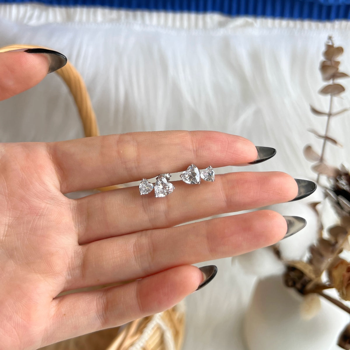 [GALE]Double Heart-Shape Classic Princess Style Earrings