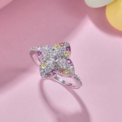 [GALE]Luxurious Colorful Flower Shape Banquet Ring
