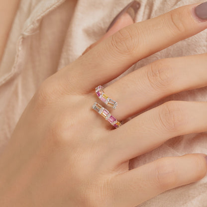 [GALE]Charming Colorful Radiant Cut Adjustable Daily Ring