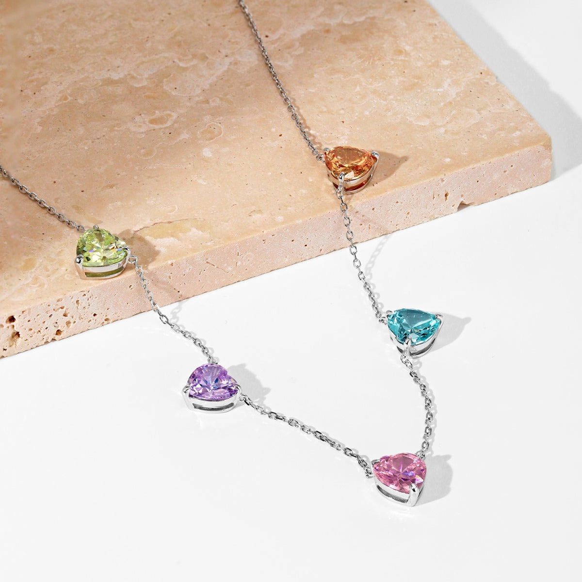 [GALE]Sparkling Colorful Heart Cut Necklace