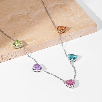 [GALE]Sparkling Colorful Heart Cut Necklace