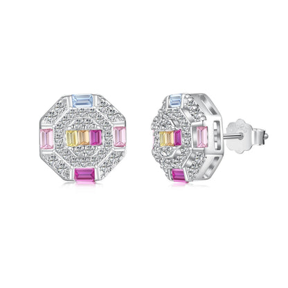 [GALE]Ornate Colorful Octagon Shape Daily Earrings