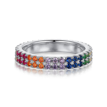 [GALE]Unique Colorful Round Cut Tennis Ring
