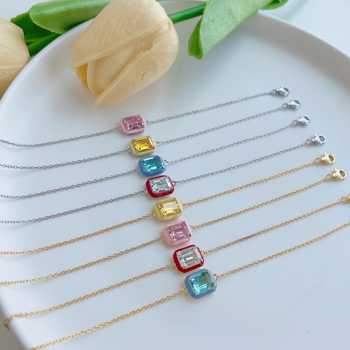 [GALE]2.0 Carat Sparkling Colorful Emerald Cut Daily Bracelet