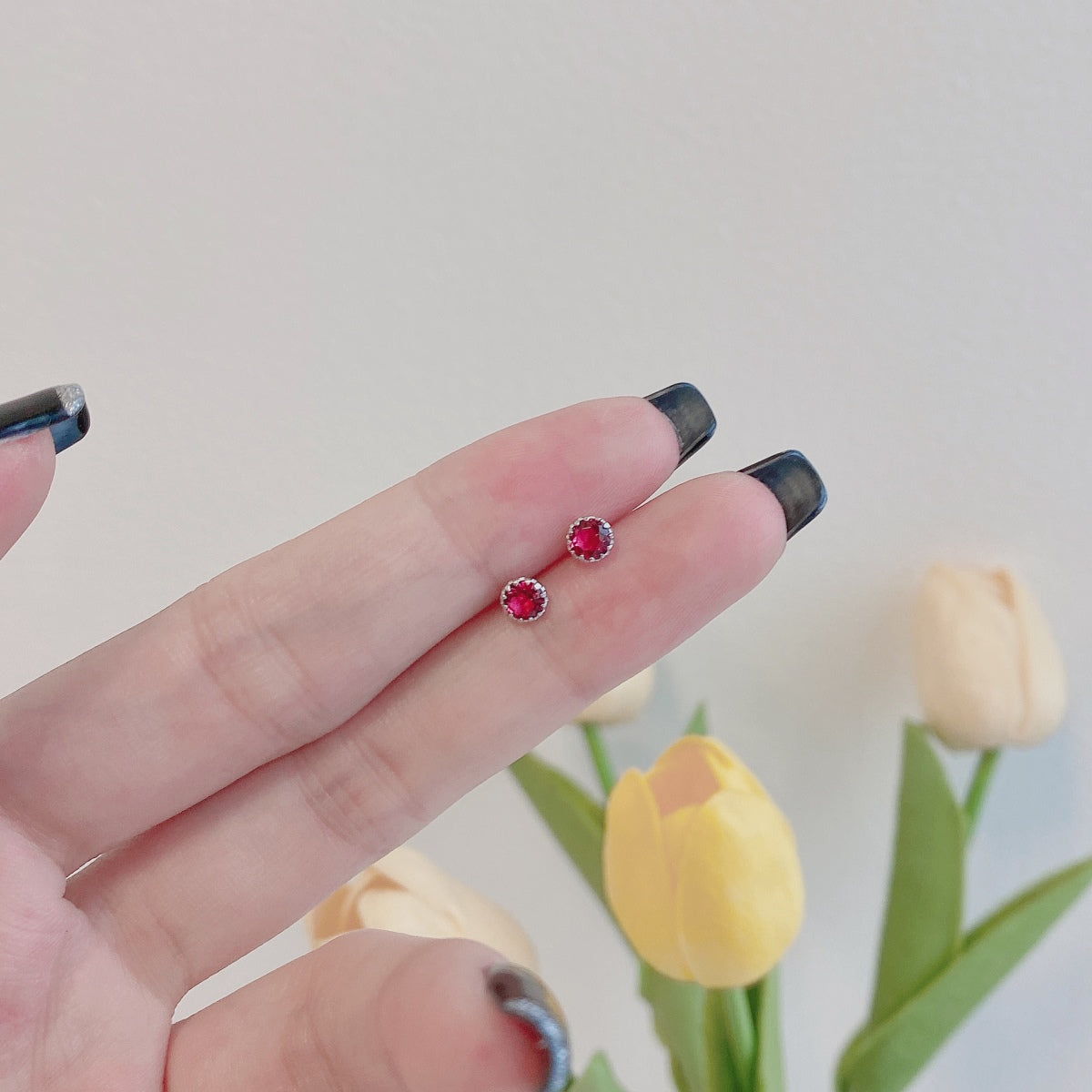 [GALE]Sparkling Colorful Round Shape Earrings