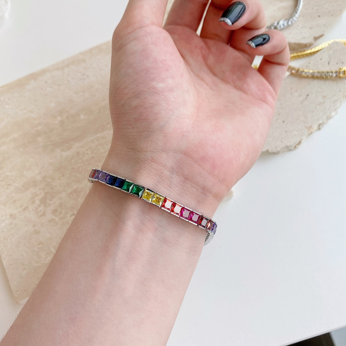 [GALE]Radiant Colorful Princess Cut Tennis Bracelet