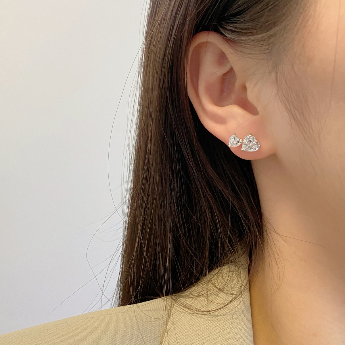 [GALE]Double Heart-Shape Classic Princess Style Earrings