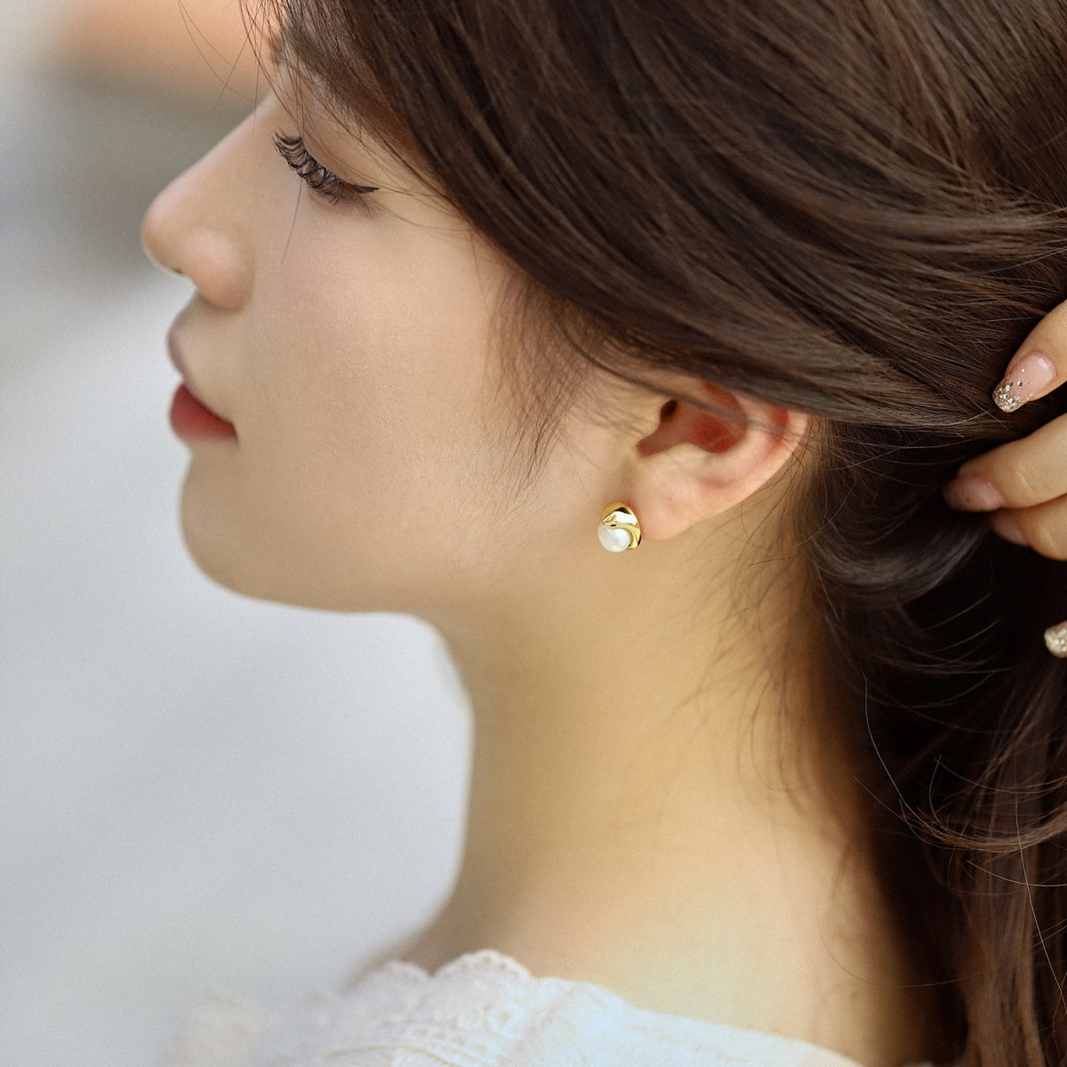 [GALE]Dainty Bread Pearl Earrings