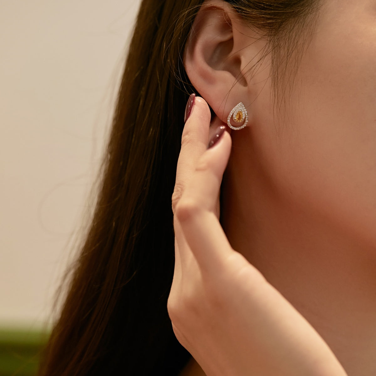 [GALE]Sparkling Delicate Water Drop Shape Daily Earrings